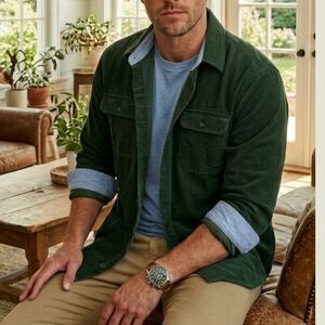 RETREAT Dark Green Lightweight Corduroy Shirt